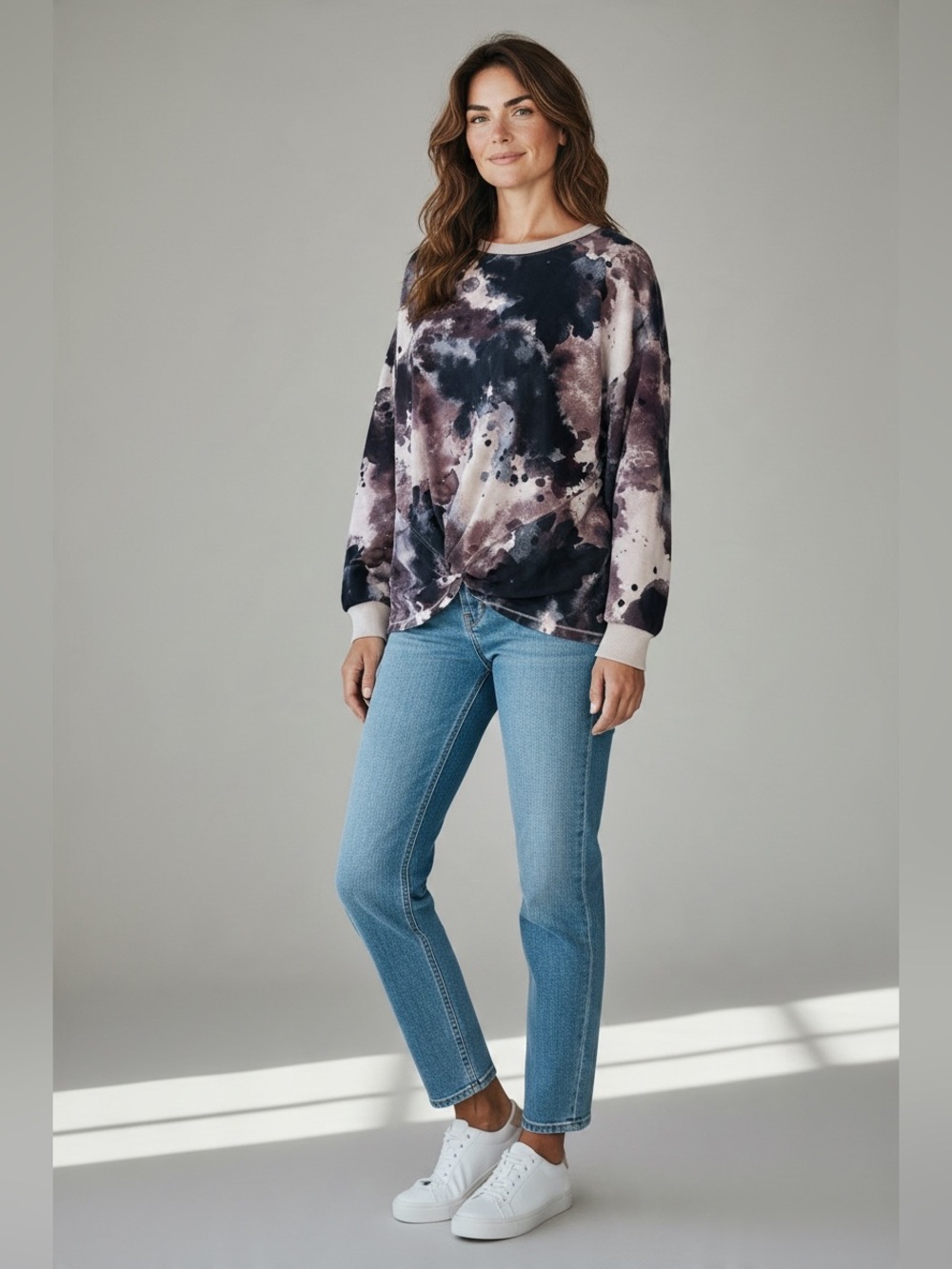 Tie-Front Crewneck Sweatshirt in Dusty Rose NWOT